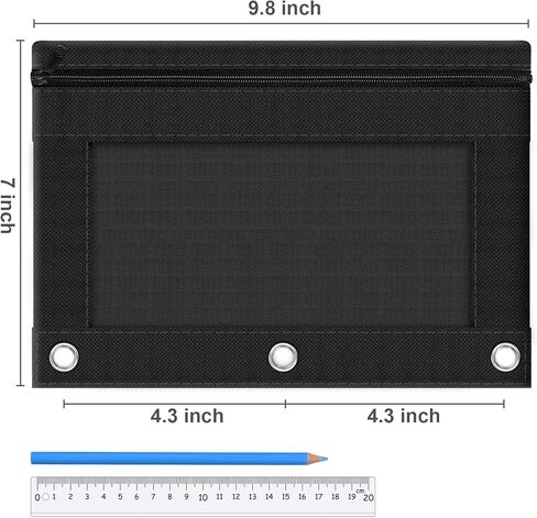 Officygnet Pencil Pouch for 3 Ring Binder, 2 Packs Binder Pencil Case with Smooth Zipper, Clear Window Pencil Case for Storing School Office Supplies, Cloth Pencil Bag for 3 Hole Binder (Black) in Saudi Arabia