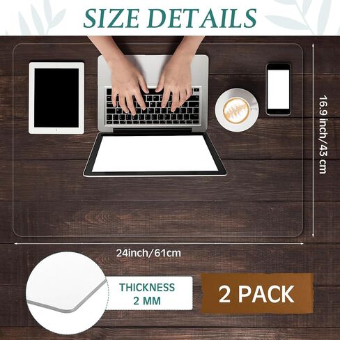Preboun 2 Pcs Clear Writing Desk Pad, Non Slip Waterproof Heat Resistant 1.8 mm PVC Round Edge Durable Desk Cover Mat on Top of Desks Protector Anti Static Writing Mat for Office Home (24x17 in) in Saudi Arabia