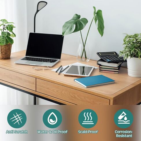 Preboun 2 Pcs Clear Writing Desk Pad, Non Slip Waterproof Heat Resistant 1.8 mm PVC Round Edge Durable Desk Cover Mat on Top of Desks Protector Anti Static Writing Mat for Office Home (24x17 in) in Saudi Arabia