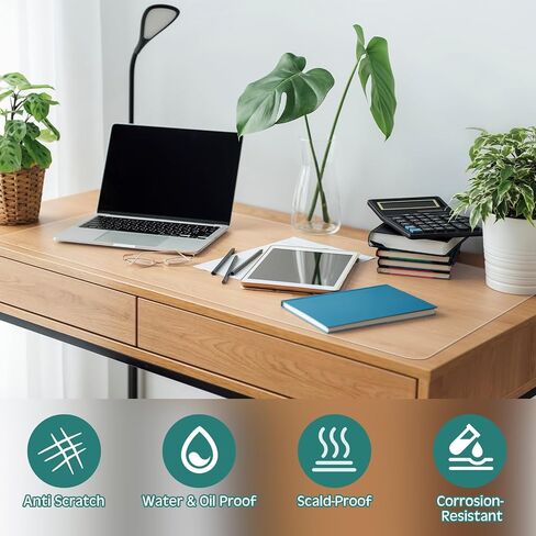Preboun 2 Pcs Clear Writing Desk Pad, Non Slip Waterproof Heat Resistant 1.8 mm PVC Round Edge Durable Desk Cover Mat on Top of Desks Protector Anti Static Writing Mat for Office Home (24x17 in) in Saudi Arabia