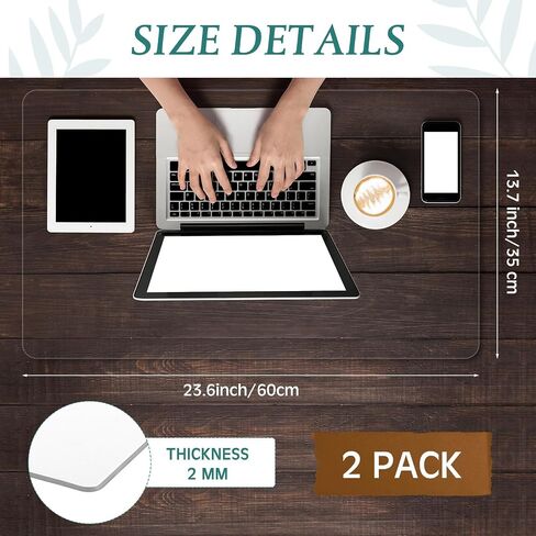 Preboun 2 Pcs Clear Writing Desk Pad, Non Slip Waterproof Heat Resistant 1.8 mm PVC Round Edge Durable Desk Cover Mat on Top of Desks Protector Anti Static Writing Mat for Office Home (24x17 in) in Saudi Arabia