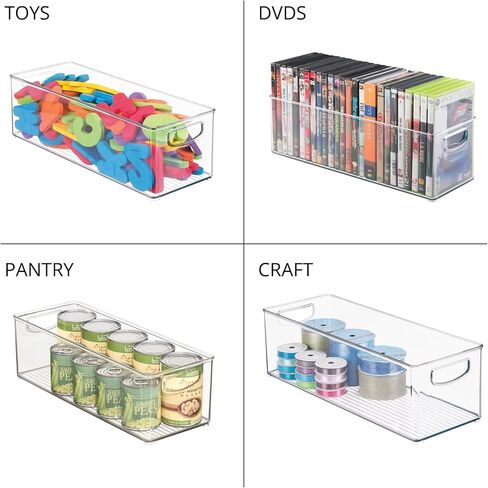 mDesign Plastic Home Storage Bin Organizer with Handles - Perfect Organization Tool for Essential Items and Gear in Cabinet, Closet, and Pantry - Home Storage Bins - Ligne Collection - 8 Pack - White in Kuwait