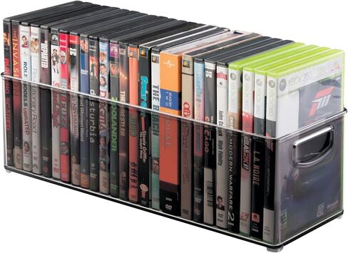 منظم تخزين ألعاب الفيديو وأقراص DVD البلاستيكية من إم ديزاين - صندوق حامل لأقراص الألعاب والأفلام مع مقابض لوحدة تحكم الوسائط المنزلية ورف الخزانة - مجموعة Ligne - 8 عبوات - شفاف in Saudi Arabia