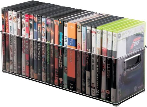 منظم تخزين ألعاب الفيديو وأقراص DVD البلاستيكية من إم ديزاين - صندوق حامل لأقراص الألعاب والأفلام مع مقابض لوحدة تحكم الوسائط المنزلية ورف الخزانة - مجموعة Ligne - 8 عبوات - شفاف in Saudi Arabia
