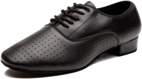 حذاء رقص جلدي لاتيني مسامي برباط للرجال السالسا، التانجو، قاعة الرقص، الفالس الفييني (7.5 D(M) US) أسود in Kuwait