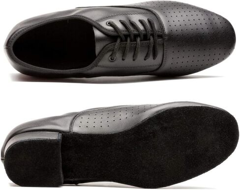 حذاء رقص جلدي لاتيني مسامي برباط للرجال السالسا، التانجو، قاعة الرقص، الفالس الفييني (7.5 D(M) US) أسود in Kuwait