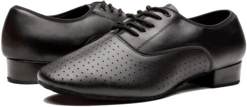 حذاء رقص جلدي لاتيني مسامي برباط للرجال السالسا، التانجو، قاعة الرقص، الفالس الفييني (7.5 D(M) US) أسود in Kuwait