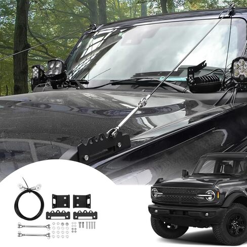 مجموعة رافعات الأطراف القابلة للتعديل من خلال حبل حماية الغابة لإزالة العوائق، غطاء المحرك الواقي لفروع الخط الفرعي ملحقات دعامة لسيارة Ford Bronco Offroad 2/4 Door 2021 2022 2023 in Kuwait
