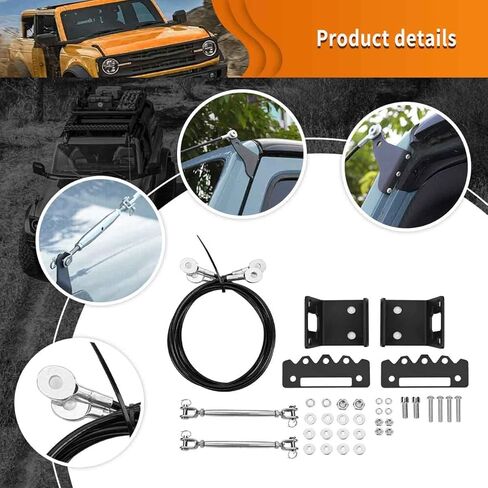 مجموعة رافعات الأطراف القابلة للتعديل من خلال حبل حماية الغابة لإزالة العوائق، غطاء المحرك الواقي لفروع الخط الفرعي ملحقات دعامة لسيارة Ford Bronco Offroad 2/4 Door 2021 2022 2023 in Kuwait