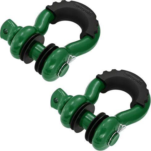 أغلال حلقة D فريدة من نوعها مكونة من قطعتين فضية - 3/4 بوصة Clevis مع دبوس أمان 7/8 بوصة بحد أقصى 57000 رطل نقطة كسر - 2 عوازل سوداء، 8 غسالات - حزام سحب للاستخدام الشاق، ونش، على الطرق الوعرة، سحب in Kuwait