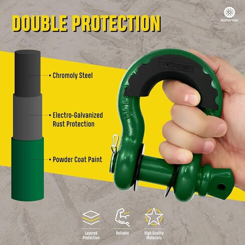 أغلال حلقة D فريدة من نوعها مكونة من قطعتين فضية - 3/4 بوصة Clevis مع دبوس أمان 7/8 بوصة بحد أقصى 57000 رطل نقطة كسر - 2 عوازل سوداء، 8 غسالات - حزام سحب للاستخدام الشاق، ونش، على الطرق الوعرة، سحب in Kuwait