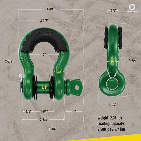 أغلال حلقة D فريدة من نوعها مكونة من قطعتين فضية - 3/4 بوصة Clevis مع دبوس أمان 7/8 بوصة بحد أقصى 57000 رطل نقطة كسر - 2 عوازل سوداء، 8 غسالات - حزام سحب للاستخدام الشاق، ونش، على الطرق الوعرة، سحب in Kuwait