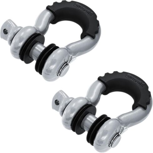 أغلال حلقة D فريدة من نوعها مكونة من قطعتين فضية - 3/4 بوصة Clevis مع دبوس أمان 7/8 بوصة بحد أقصى 57000 رطل نقطة كسر - 2 عوازل سوداء، 8 غسالات - حزام سحب للاستخدام الشاق، ونش، على الطرق الوعرة، سحب in Saudi Arabia