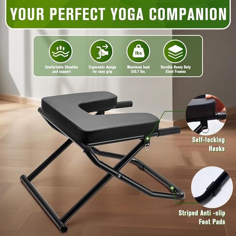 كرسي اليوغا على رأس المقعد الانعكاس، مقعد اليوغا على الرأس، مدرب حامل الرأس قابل للطي لممارسة حامل الرأس، حامل الكتف، تدريب التوازن وبناء القوة الأساسية - حامل رأس اليوغا in Kuwait