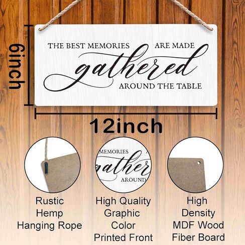 Dining Room Hanging Wooden Signs 12x6, the Best Memories are Made Gathered Around the Table Home Dining Room Wall Decor, Housewarming Kitchen Home Decor Gifts for Women Men in Saudi Arabia