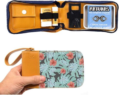 Surf Kit - Great Surfer Gift & Surf Accessory that Holds your Surf Wax, Organic Sunscreen Face Stick, All Natural Lip Balm, Wax Scraper, and More! All in a Stylish Tropical Print Surf Wax Holder in Saudi Arabia