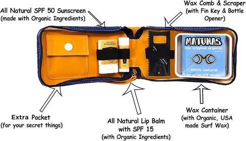 Surf Kit - Great Surfer Gift & Surf Accessory that Holds your Surf Wax, Organic Sunscreen Face Stick, All Natural Lip Balm, Wax Scraper, and More! All in a Stylish Tropical Print Surf Wax Holder in Saudi Arabia