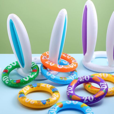 لعبة الرمي على شكل حلقة أذن أرنب قابلة للنفخ من JOYIN (3 مجموعات و18 حلقة)، آذان أرنب زرقاء ووردية وأرجوانية وحلقات ملونة للعبة الرمي القابلة للنفخ، لعبة داخلية وخارجية لمستلزمات حفلات عيد الفصح in Saudi Arabia