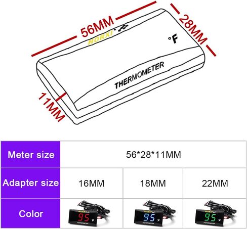 Motorcycle Water Temperature Meter Universal Digital Water Thermometer Fahrenheit Temperature Gauge for Racing Scooter LED Display DC 12V with Temp Sensor Adapter(22mm, Blue) in Saudi Arabia