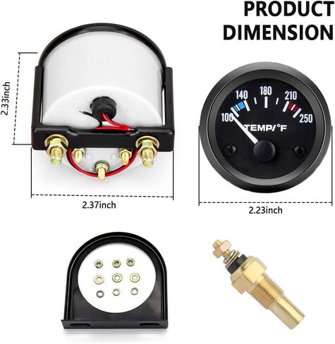 مقياس درجة حرارة الماء مع إضاءة خلفية LED - مقياس درجة حرارة الماء الاحترافي 2 بوصة 100-250 درجة فهرنهايت لمراقبة سائل تبريد محرك السيارة - مقاييس سيارة عالمية 12 فولت مناسبة لسيارة الدفع الرباعي والشاحنة البحرية in Kuwait