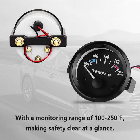 مقياس درجة حرارة الماء مع إضاءة خلفية LED - مقياس درجة حرارة الماء الاحترافي 2 بوصة 100-250 درجة فهرنهايت لمراقبة سائل تبريد محرك السيارة - مقاييس سيارة عالمية 12 فولت مناسبة لسيارة الدفع الرباعي والشاحنة البحرية in Kuwait
