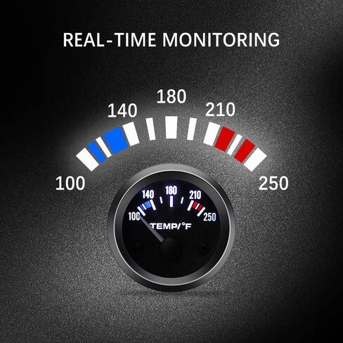 مقياس درجة حرارة الماء مع إضاءة خلفية LED - مقياس درجة حرارة الماء الاحترافي 2 بوصة 100-250 درجة فهرنهايت لمراقبة سائل تبريد محرك السيارة - مقاييس سيارة عالمية 12 فولت مناسبة لسيارة الدفع الرباعي والشاحنة البحرية in Kuwait