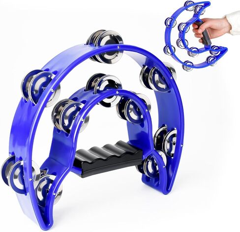 Tambourine Double Row Metal Jingles Half Moon Musical Instruments Tamborines for Adults Hand Held Percussion for Party, Church (Black) in Kuwait