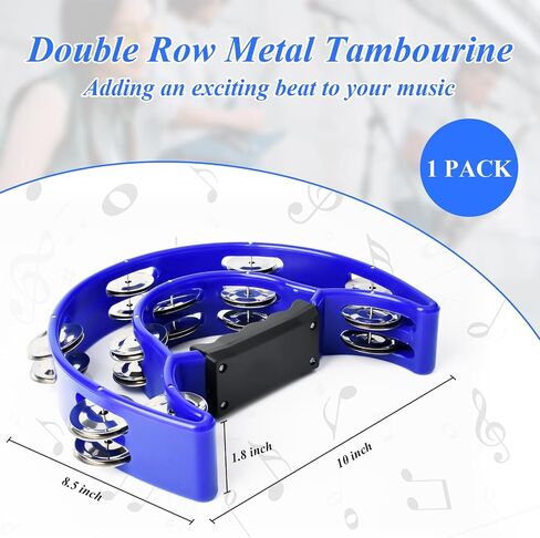Tambourine Double Row Metal Jingles Half Moon Musical Instruments Tamborines for Adults Hand Held Percussion for Party, Church (Black) in Kuwait