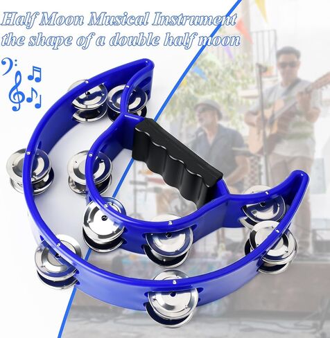 Tambourine Double Row Metal Jingles Half Moon Musical Instruments Tamborines for Adults Hand Held Percussion for Party, Church (Black) in Kuwait
