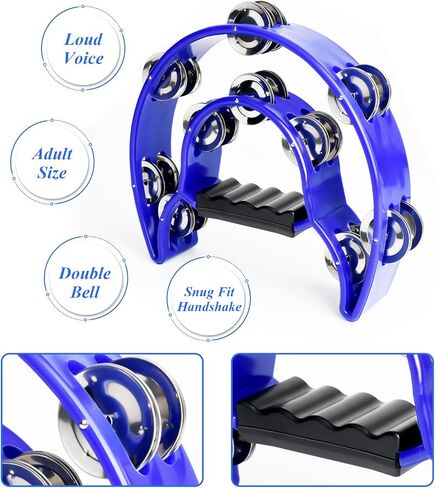 Tambourine Double Row Metal Jingles Half Moon Musical Instruments Tamborines for Adults Hand Held Percussion for Party, Church (Black) in Kuwait