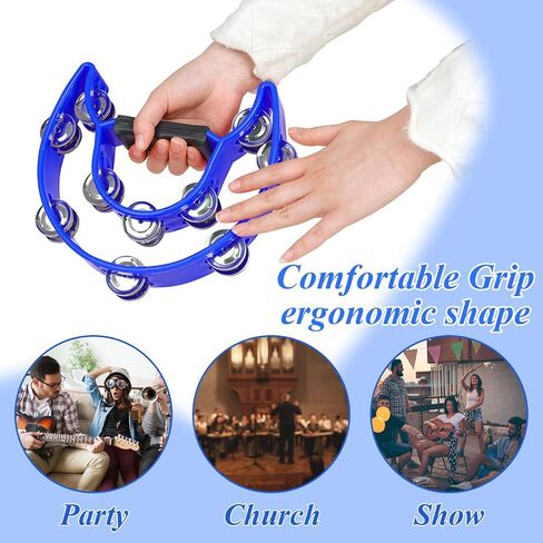 Tambourine Double Row Metal Jingles Half Moon Musical Instruments Tamborines for Adults Hand Held Percussion for Party, Church (Black) in Kuwait