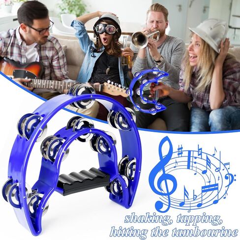 Tambourine Double Row Metal Jingles Half Moon Musical Instruments Tamborines for Adults Hand Held Percussion for Party, Church (Black) in Kuwait