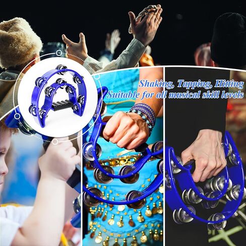 Tambourine Double Row Metal Jingles Half Moon Musical Instruments Tamborines for Adults Hand Held Percussion for Party, Church (Black) in Kuwait