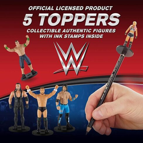 أغطية أقلام WWE Superstar، مجموعة من 5 - نجوم WWE للكتابة، ديكور الحفلات، هدايا علوية - Ultimate Warrior، Rey Mysterio، The Rock، Becky Lynch والمزيد من PMI in Saudi Arabia