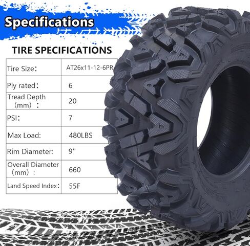 ATV Tires 26x11-12-6PR, All Terrain 20MM Tread Depth Tires For Sand Mud Stream Off-Road, Tubeless Set of 2 in Saudi Arabia