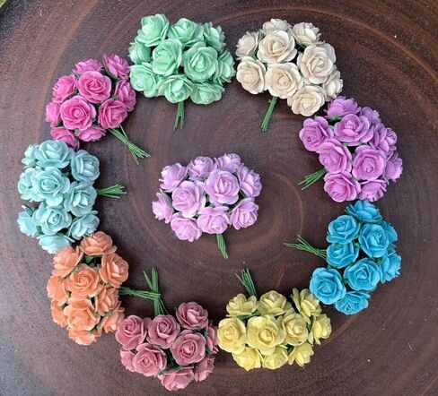 100 قطعة من ورق التوت الاصطناعي زهرة الورد سجل قصاصات الزفاف 1.8 سم DIY كرافت سجل القصاصات باقة القصاصات الحرفية الجذعية الورود الصغيرة (10 ألوان) in Kuwait