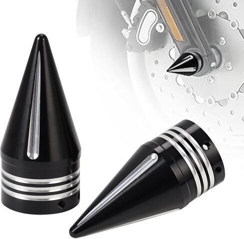CNC Spike Front Axle Nut Covers Caps for Harley Touring Street Glide Fat Boy Road King Electra Glide Tri Glide Dyna, Black in Kuwait
