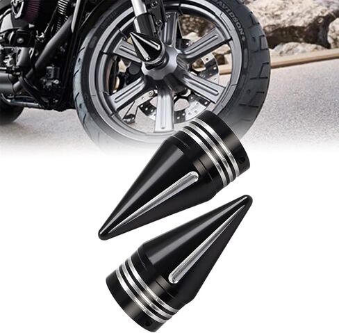CNC Spike Front Axle Nut Covers Caps for Harley Touring Street Glide Fat Boy Road King Electra Glide Tri Glide Dyna, Black in Kuwait