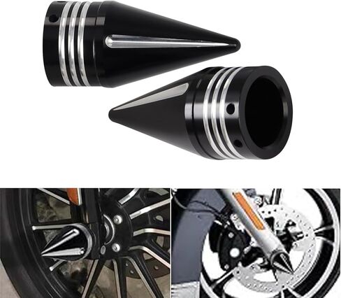 CNC Spike Front Axle Nut Covers Caps for Harley Touring Street Glide Fat Boy Road King Electra Glide Tri Glide Dyna, Black in Kuwait