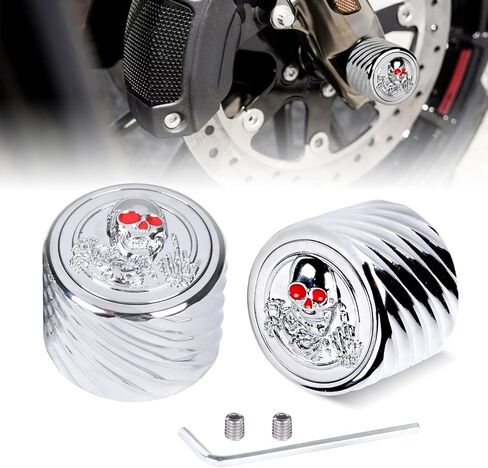 لأغطية صامولة المحور الأمامي Harley Street Glide، 2 عبوة من الألومنيوم CNC 3D Skull Axle غطاء صامولة لـ 2002-2023 Softail Dyna Touring Road King Electra Road Glide Sportster Iron 883 XL (أسود) in Saudi Arabia