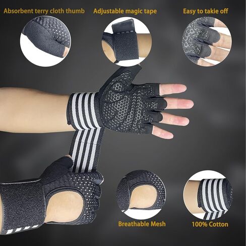 Workout Gloves with Wrist Support & Palm Damping, for Palm and Wrist Protection During Weight Lifting, Pull-Ups and Strength Training in The Gym, Suitable for Men and Women in Kuwait