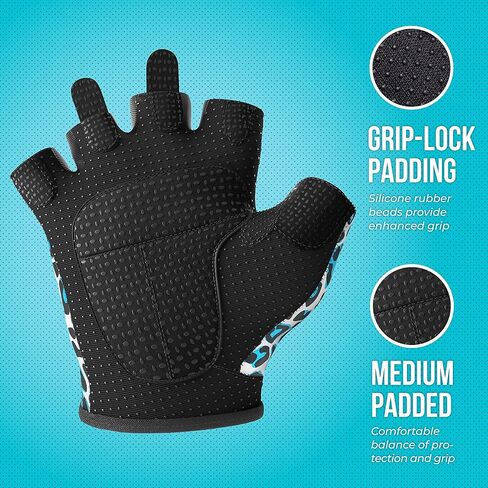 5297 Womens Design Series Leopard Print Lifting & Rowing Gloves (Pair) - Lightweight Vegan Medium Padded Microfiber Amara Leather w/Griplock Silicone in Kuwait