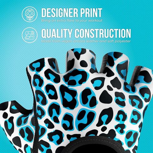 5297 Womens Design Series Leopard Print Lifting & Rowing Gloves (Pair) - Lightweight Vegan Medium Padded Microfiber Amara Leather w/Griplock Silicone in Kuwait