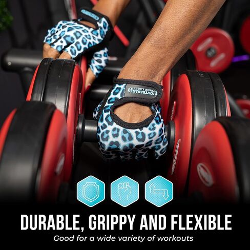 5297 Womens Design Series Leopard Print Lifting & Rowing Gloves (Pair) - Lightweight Vegan Medium Padded Microfiber Amara Leather w/Griplock Silicone in Kuwait
