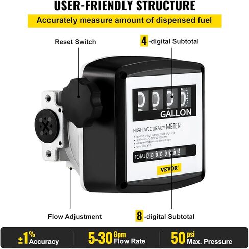 Bestauto Mechanical Fuel Meter 5 to 30 GPM Digital Diesel Fuel Flow Meter Black Fuel Meter Diesel for All Fuel Transfer Pumps 10Bar in Kuwait