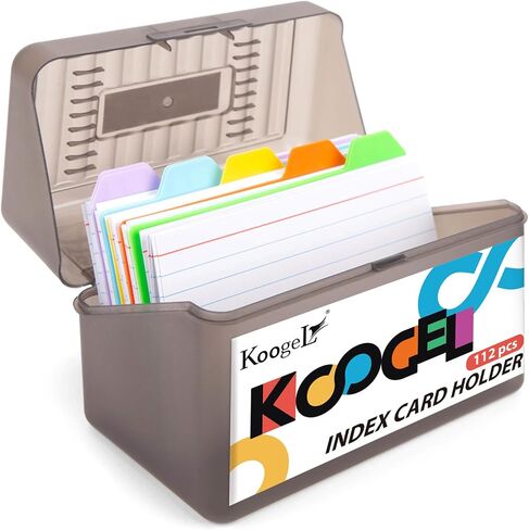 حامل بطاقات مؤشر Koogel مقاس 3x5، منظم بطاقات الفهرسة مع 100 بطاقة فهرسة مسطرة و10 صندوق ملفات بطاقة فواصل بلاستيكية لبطاقات الفلاش وبطاقات العمل واللوازم المكتبية المدرسية in Saudi Arabia