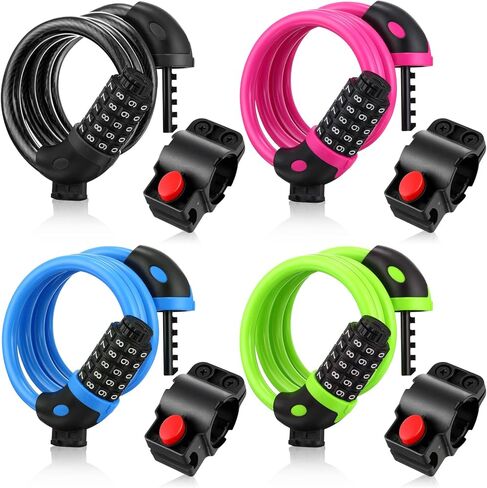 Sadnyy 4 Pcs Bike Lock 4 Feet Bike Lock Cable 5 Digit Resettable Combination Code Security Coiling Bicycle Lock 2/5 Inch Diameter with Mounting Bracket for Bicycle Outdoors (Black, Green, Pink, Blue) in Saudi Arabia
