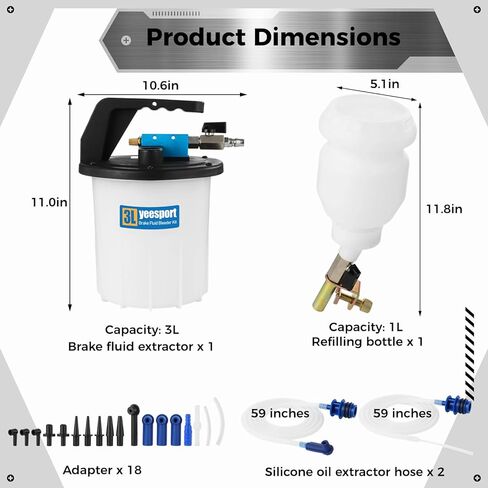 طقم نازف فرامل فراغ 3 لتر، سائل فرامل هوائي لشخص واحد وأداة استخراج نزيف القابض مع زجاجة إعادة تعبئة 1 لتر و18 محولًا إضافيًا in Kuwait