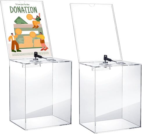 Teling 2 Pack صندوق تبرعات أكريليك كبير، صندوق اقتراحات، صندوق تذكرة مع قفل مفتاح، صندوق اقتراع شفاف، حاوية تخزين، وعاء طرف لجمع اقتراحات الأعمال الخيرية للتصويت، 5.9 × 7.8 × 9.8 بوصة in Kuwait