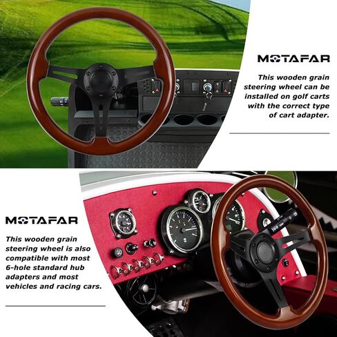 Universal Racing/Golf Cart Steering Wheel, 13.8" 6 Bolts Wood Grain Racing Steering Wheel Classic Nostalgia Style with Horn Button Vintage(Frosted Black) in Saudi Arabia